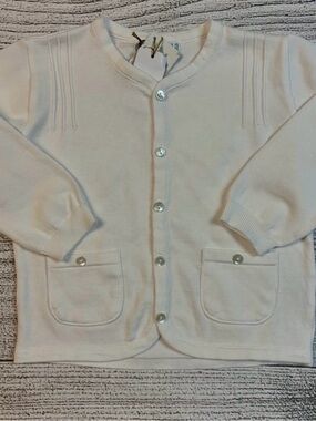 Kids Cream Button-Front Knit Cardigan gender neutral